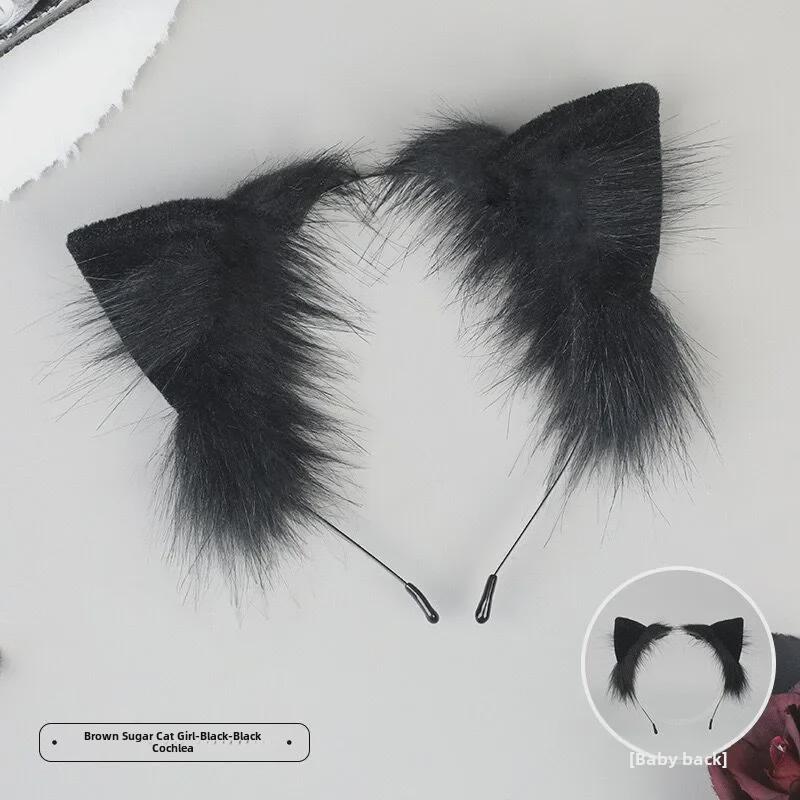 Black and White Cat Ear Plush Headband - Cute Lolita Hair Accessory