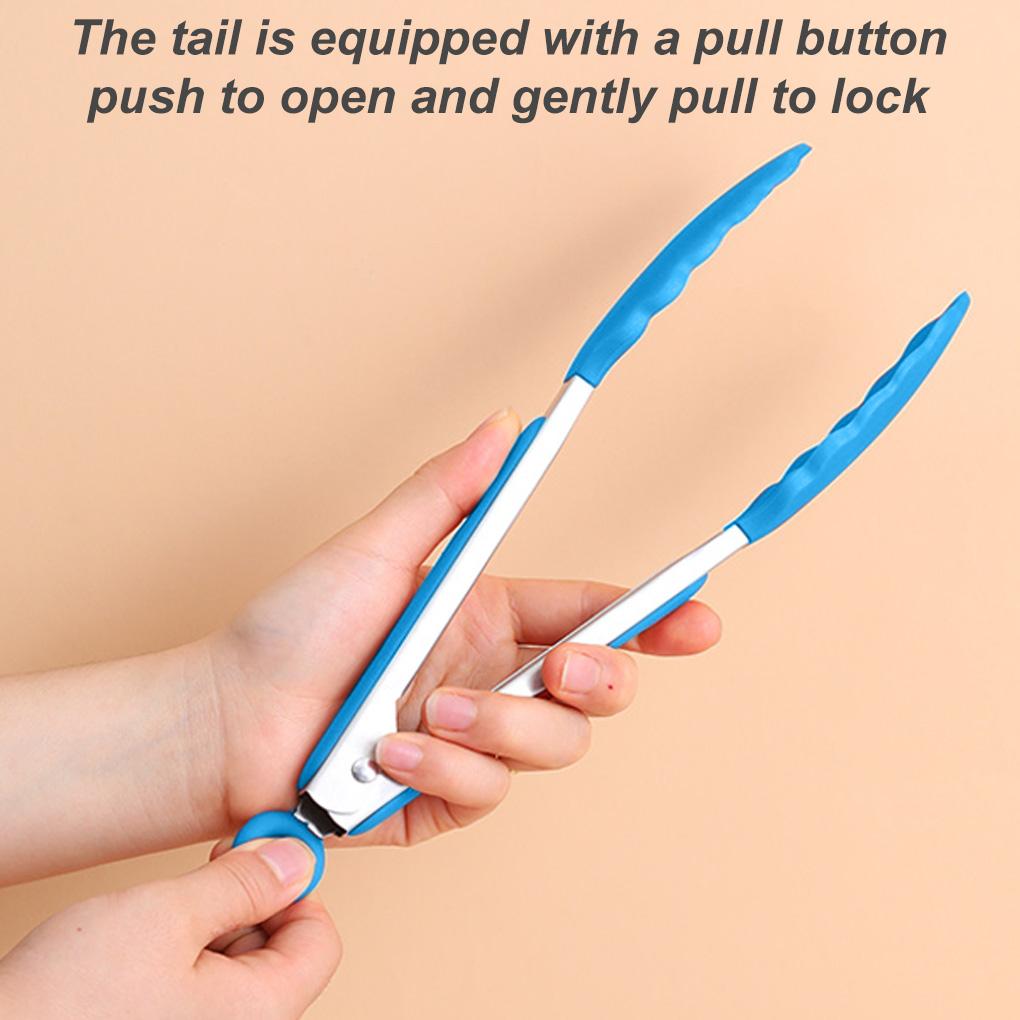 Kitchen Serving Tong Non Stick Silicone Clip Stainless BBQ Food Clamp for Cooking Grilling