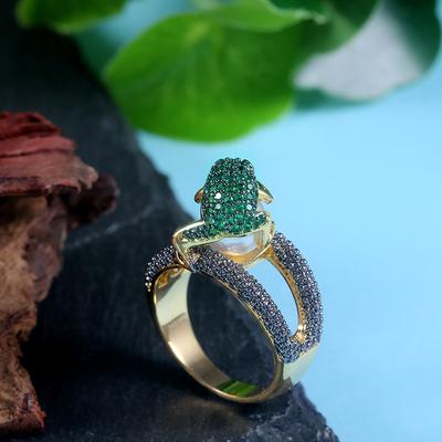 Huitan Cute Animal Ring Jumping Frog Shaped Fancy Rings Birthday Gift for Women Rough Surface With Simulated Pearl Ring