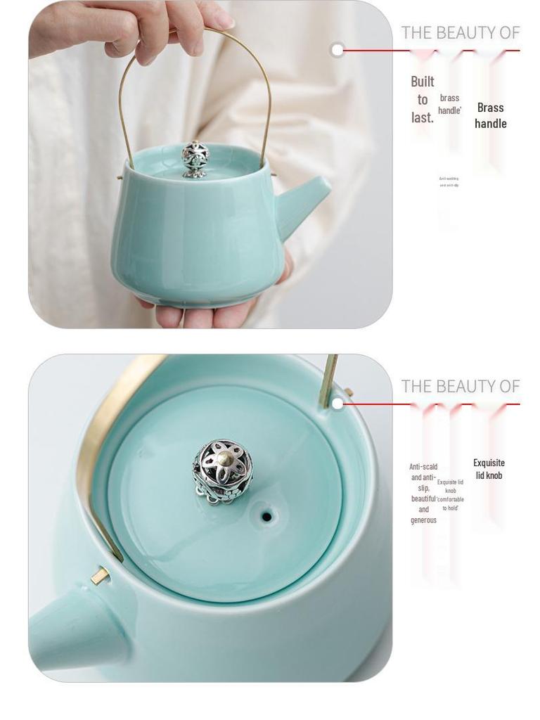 Portable Ceramic Kung Fu Tea Set: Teapot with Handle and Four Cups for Travel and Business Gifting