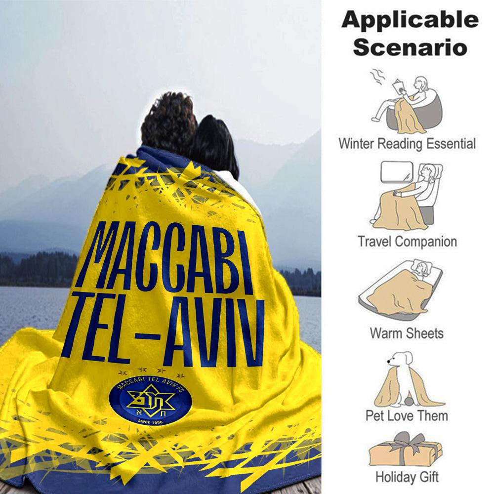 Couverture en Flanelle Imprimée Maccabi Tel-Aviv FC Haute Qualité Chaude Confortable Couverture pour Toutes les Saisons Parfaite pour les Cadeaux Décoration Intérieure