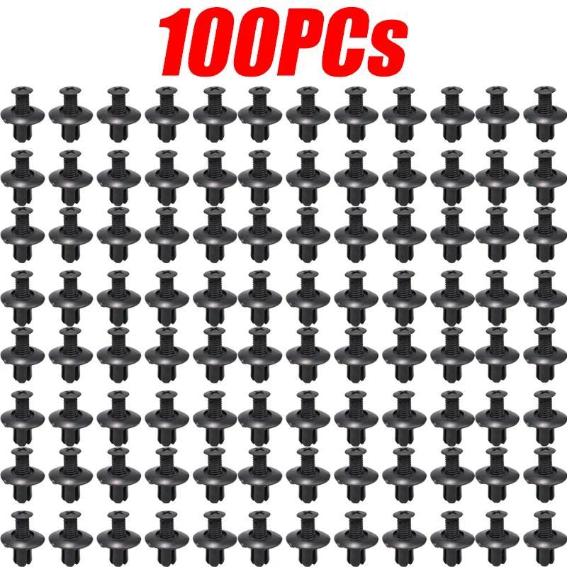 50pcs Universal Car Hole Plastic Rivets Fastener Push Clip Black Bumper Door Trim Panel Retainer Fastener Clip Car Accessories