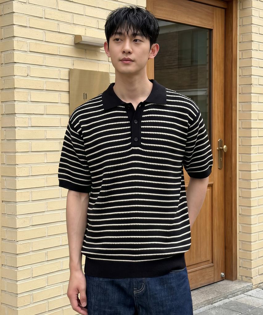 UNDEROFF Oversized Striped Collared Knit Black