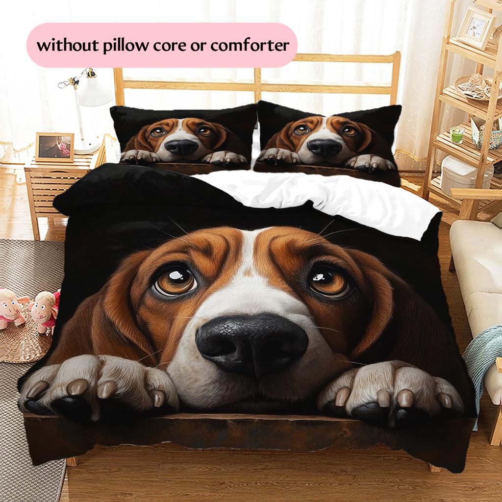 Black Basset Hound Pattern Bedding Home Decoration Birthday Gift (1 * duvet cover + 2 * pillowcase, without core)