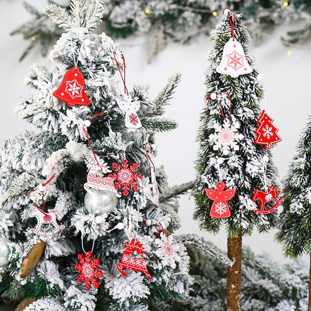 12 Pcs Christmas Wooden Pendant Decoration Holiday Elk Snowflake Star Chrimbo Tree Hanging Ornaments Home DIY Decors