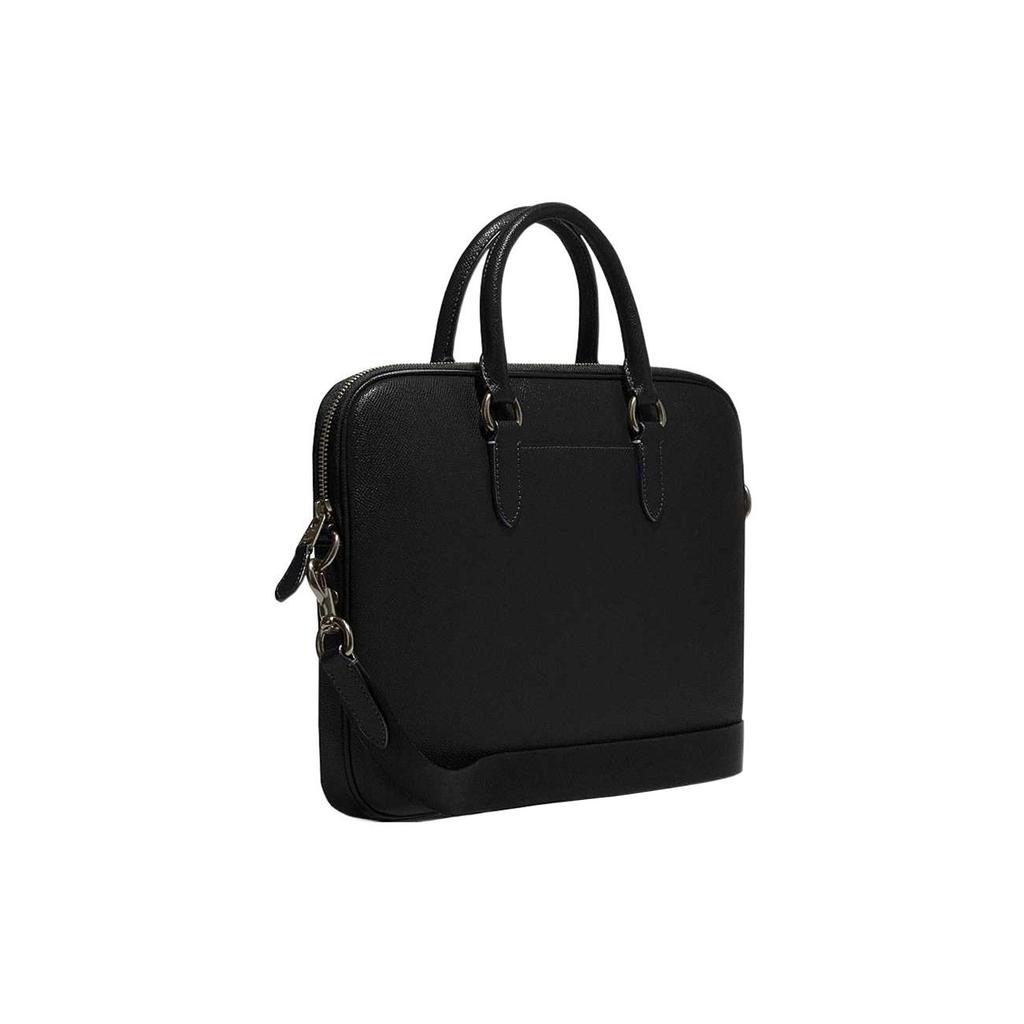 Coach Liam 33 Solid Color Letter Logo Leather Shoulder Crossbody Briefcase Large Men Bags Black CJ652-QBBK