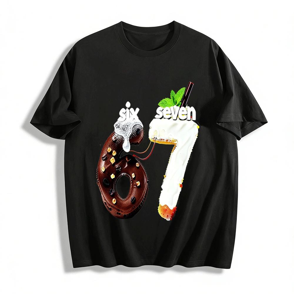 Fun Food Number 67 Print Casual Top Pure cotton T-shirt XXS