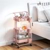 Serving Trolley, 3-Tier, 4 Hooks, 3 Removable Hanging Boxes, 42 x 38 x 86.5 cm, Pink