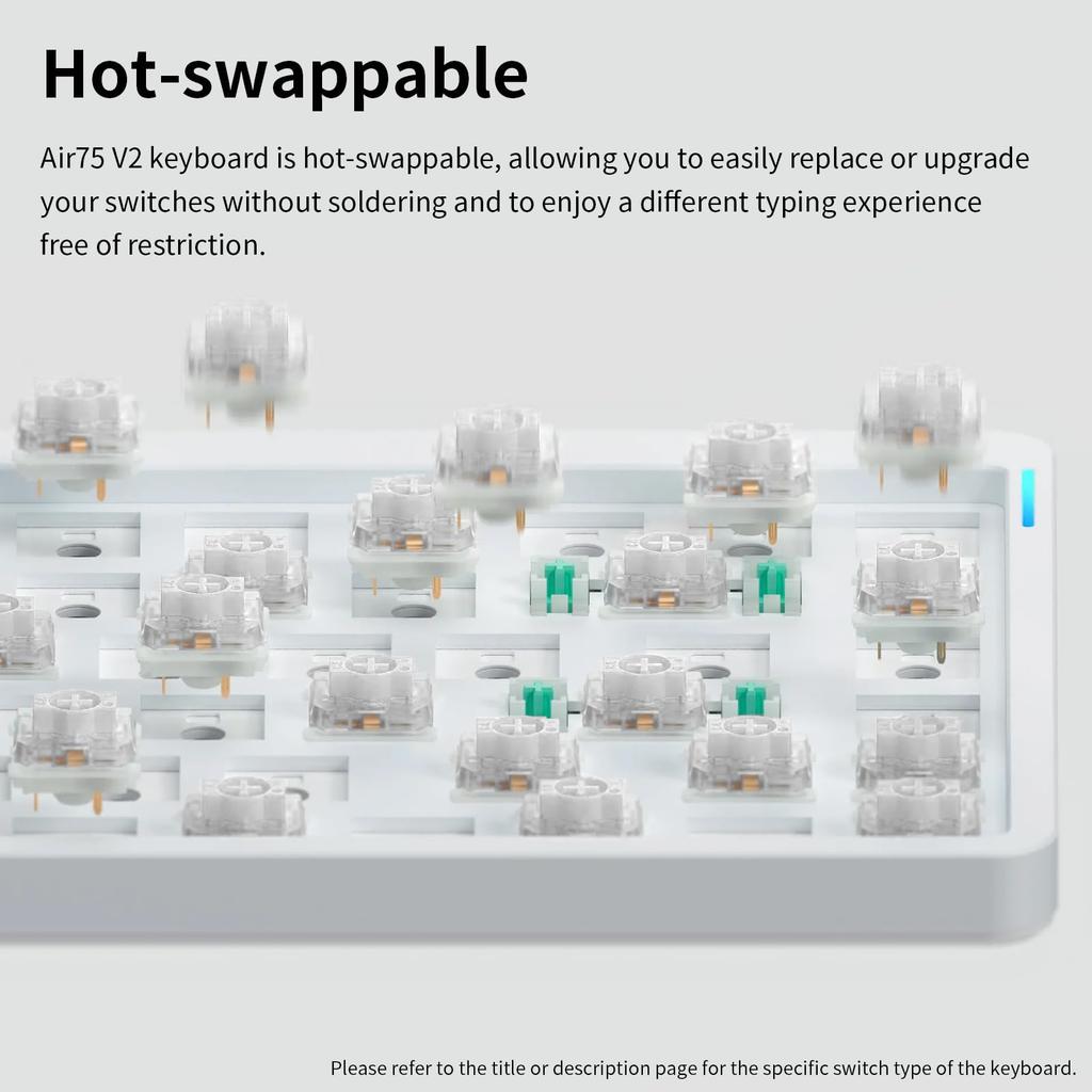 Nuphy Air75 V2 Mechanical Low Wireless Keyboard with Bluetooth Wired Connection Compatible with and Linux Technical Compliance Certified Gateron