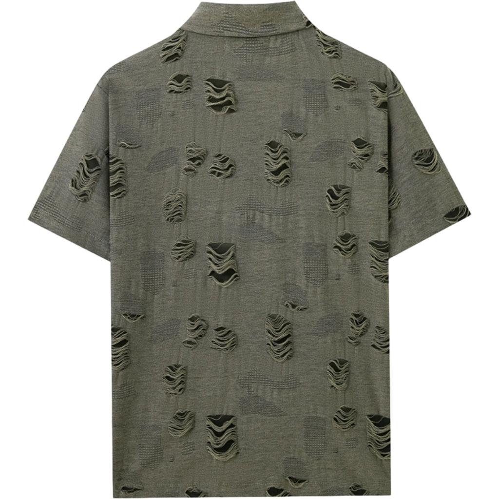 Men's Casual -color Short-sleeved Shirt Men's Retro Distressed Shirt Blouse