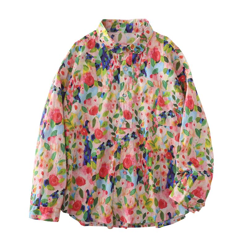 Dimanaf 2025 Women Spring New Shirt Blouse Long Sleeve Buttons Fashion Tops Tees Loose Floral Blouse