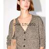 MD New Fall Women's Clothing Casual Laid-Back Style Relaxed Two-Color Yarn Mid Length Long Length V Neck Cardigan 5705739