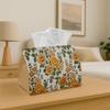 1pc Tissue Box Holder Featuring a Vintage Wallpaper Design with Orange And Green Floral Patterns - A Versatile Napkin Dispenser Suitable for Home Gath