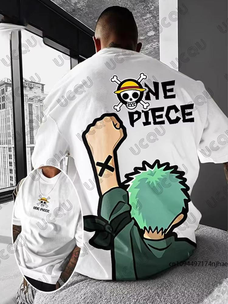 One Piece Luffy Zoro Anime Graphic Print Men's Cotton T-shirt Summer Short Sleeve Tees Clothes Casual Oversized Tops