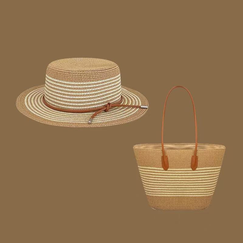 Fashion Upgrade Leather Bottom Straw Bag Two-piece Women's Shoulder Bag Vacation Seaside Fashion