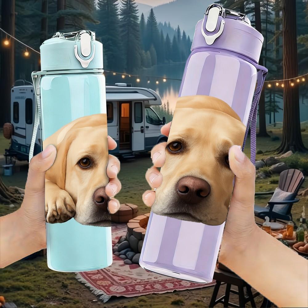 1PC Labrador Dog Gentle Portrait 750ml Color Plastic Sports Water Bottle Leakproof Flip Straw Lid Suitable for Sports Office Home Use