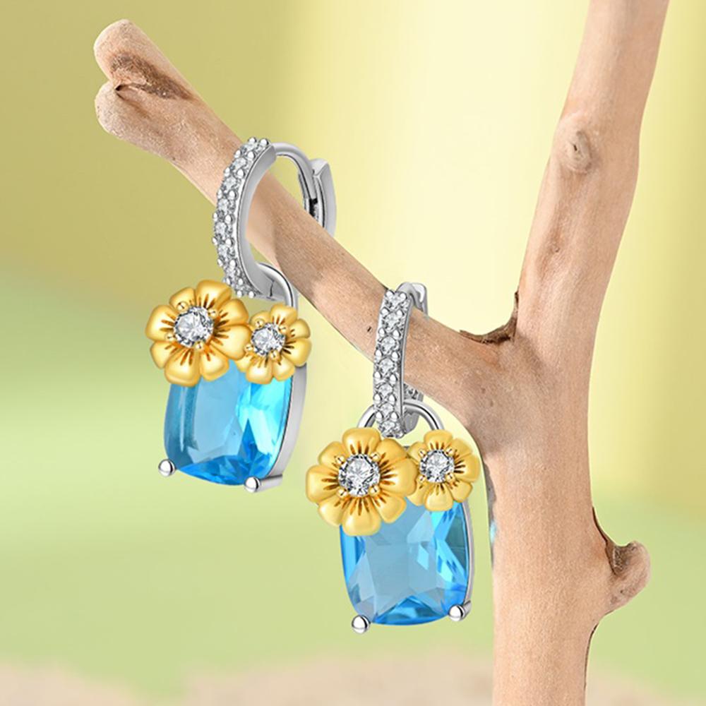 Woman Hoop Earrings Silver Colors Daisy Blue Zircon For Women Earrings Jewelry Gifts
