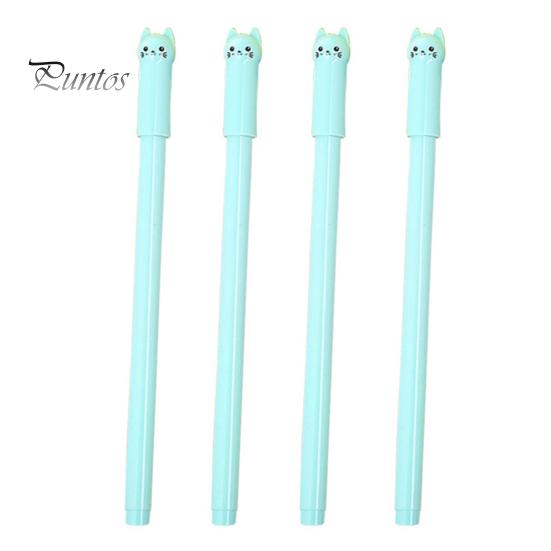 Cartoon Cat Stationery 4Pcs Gel Pens 0.5mm Fine Point Writing Fluently Cute Quick-drying Non-slip Pen Design Comfortable Grip Ergonomic Ink Cap