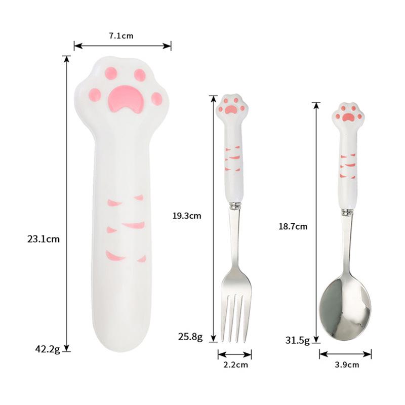 Juego de Cubiertos de Acero Inoxidable 304 con Forma de Pata de Gato: Lindo Juego de Cuchara y Tenedor para Oficina, Estudiante o Picnic - Portátil de Dos Piezas