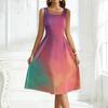 Sleeveless Square Neck Gradient Print Midi Dress for Women Casual A Line Summer Sundress Soft Fabric Flowy Skirt