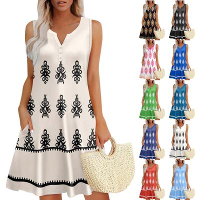 Womens Summer Dresses Loose V Neck Sleeveless Sundresses Dress With Pockets