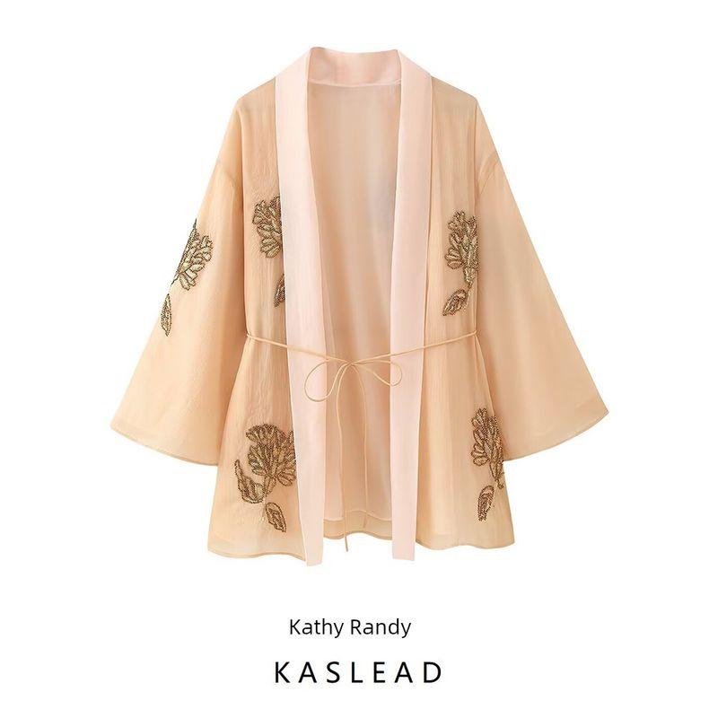 Kaslead New Arrival Women's Clothing Fashion Style Fashion Beaded Blended Short Kimono Outerwear 2855004