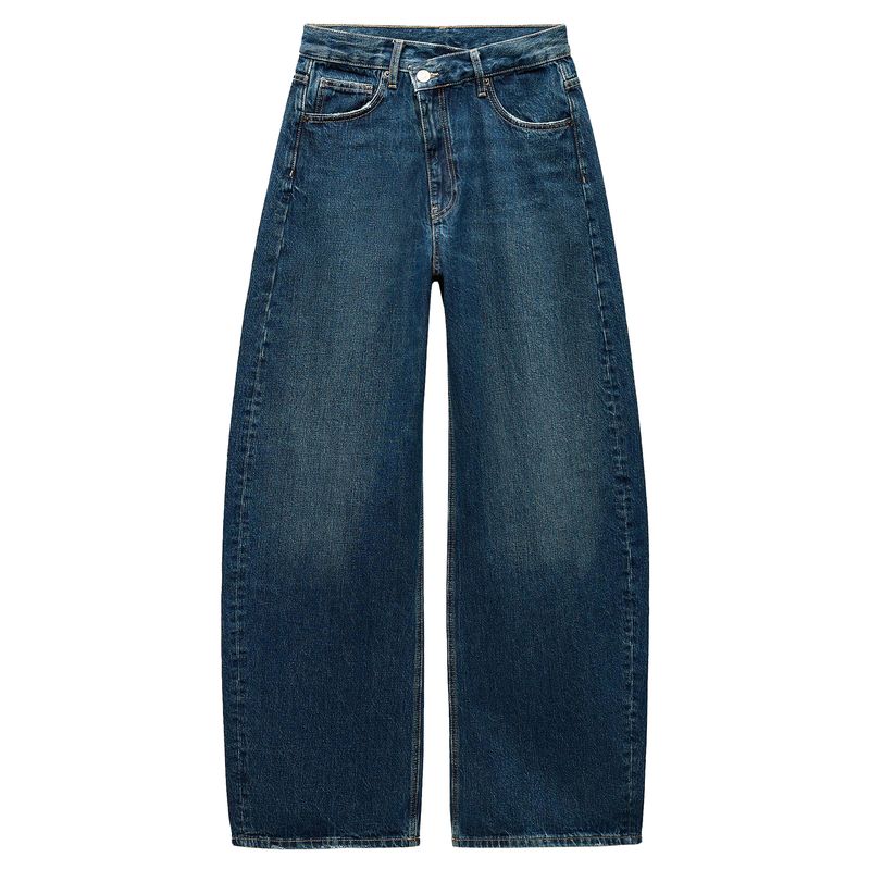 Zaprha 2025 New Arrival American Style Double Breasted Waist Mid Waist Relaxed Loose Wide Leg Denim Female 6688010