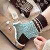Retro Wool Socks, Flower Mid-calf Socks, Pile Socks, Coffee-colored Warm Thickened Geometric Mid-calf Socks