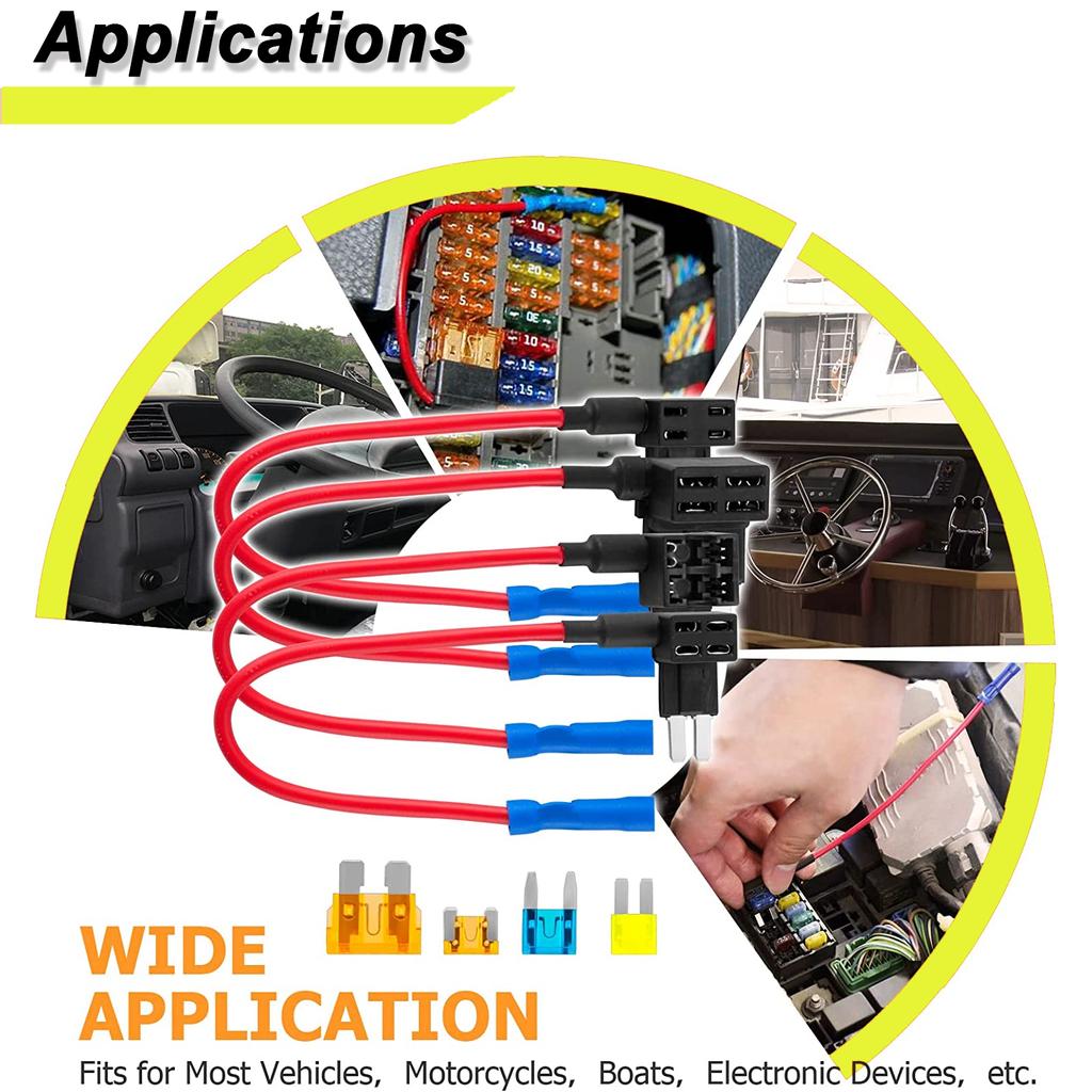 Universal 5er-Pack 12 V Auto Add-A-Circuit Piggy Back Sicherungsabgriff-Adapter 16 AWG 20 A APM ATM Mini-Sicherungsklingenhalter Kleiner Sicherungsauszieher
