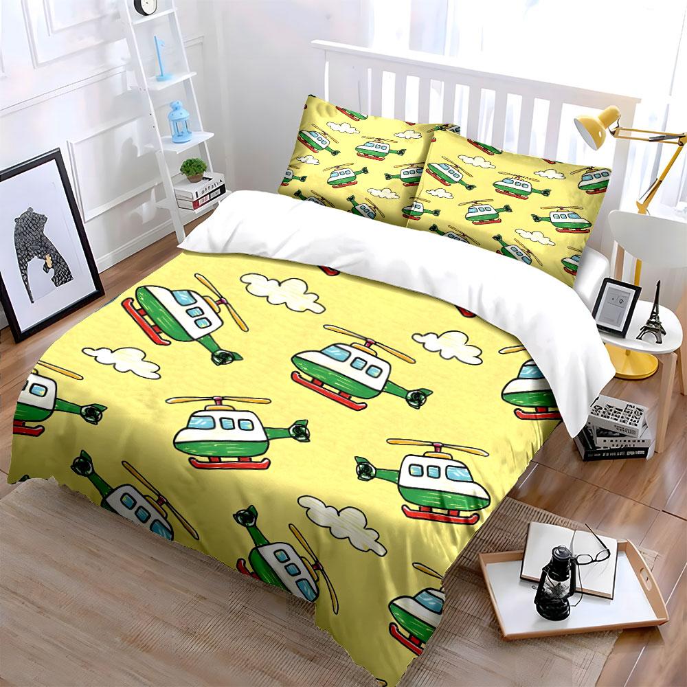 Helikopter Patroon Kinderkamer Decoratie Zachte Huidvriendelijke Beddengoed Set Bevat 1 Dekbedovertrek En 2 Kussenslopen Cadeau