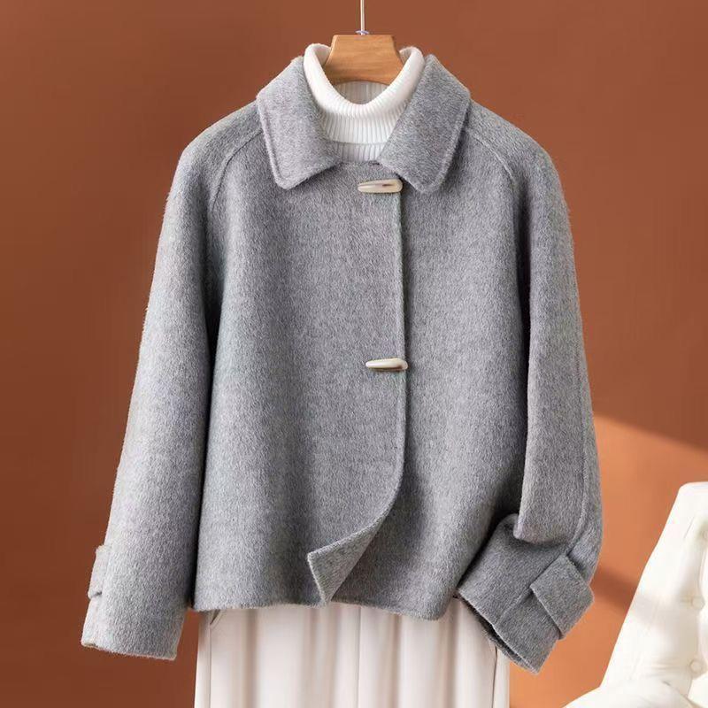 2025 Korean Fashion Woolen Double-Sided Winter Coat with Horn Button for Petite Women