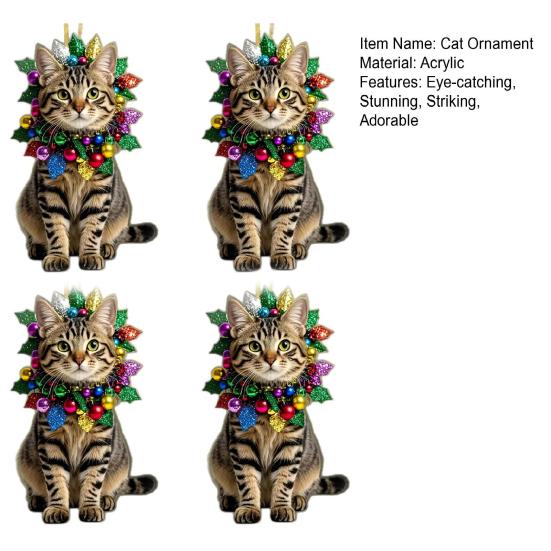 Cute Cat Car Mirror Hanging Charm 2D Flat Acrylic Kitten Christma Tree Ornament Car Interior Pendant for Xmas Home Window Backpack Decor