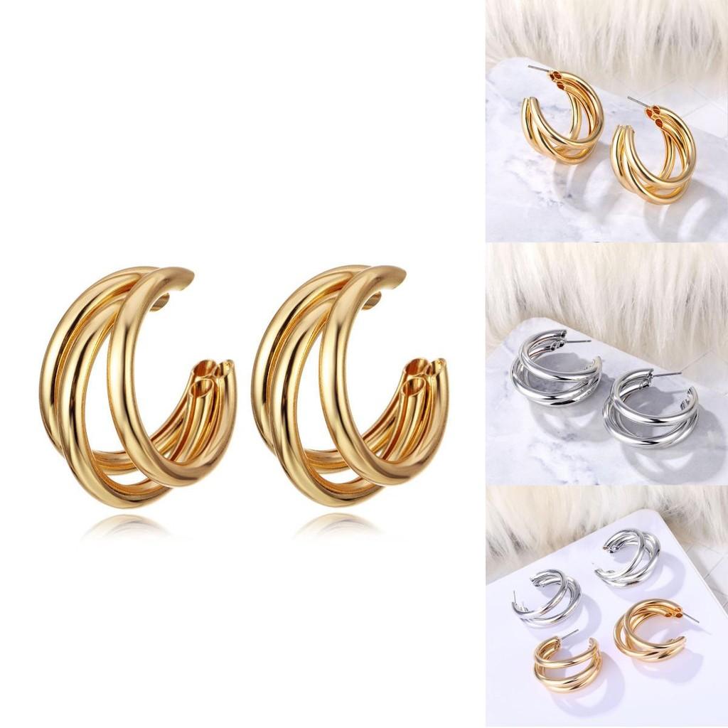 Fashionable Multi-layer Circle Geometric Earrings Trendy Alloy Asymmetrical Jewelry