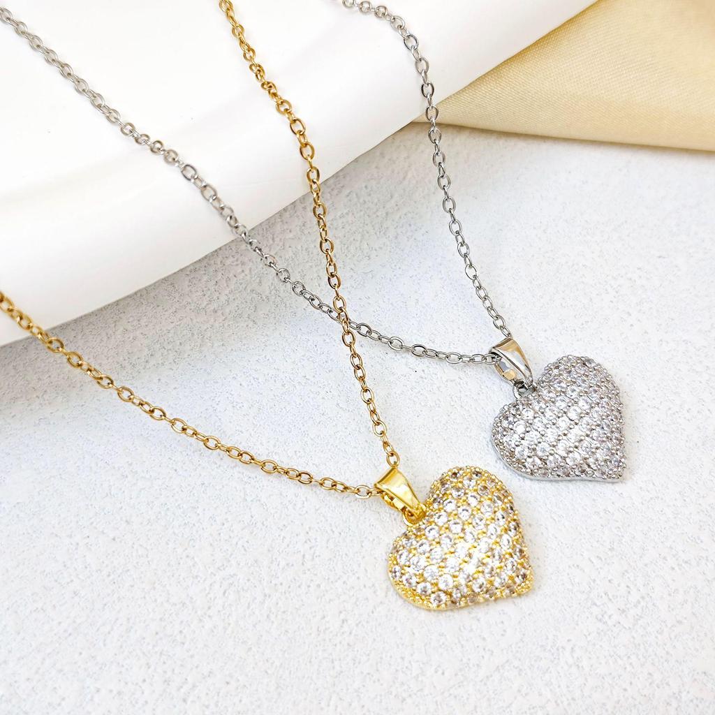 European-American Cross-Border Full Diamond Heart Necklace - Women's Heart Pendant, Trendy, High-End Jewelry