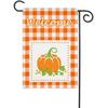 Welcome Pumpkin Garden Flag Orange White Plaid Buffalo Thanksgiving Autumn Harvest Halloween Yard Flag Banners Vertical Double Sided for Farm House O