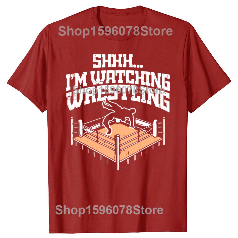 Retro Shhh Im Watching Wrestling Funny Wrestler Fan Cotton Tops Fitness T-Shirt Oversized Unisex Tees Men's Clothing Streetwear