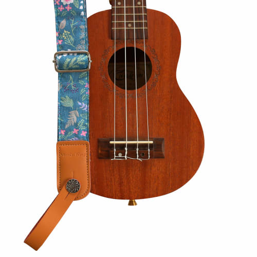 MUSIC FIRST Original Design Retro "Misty Garden At Dawn" Soft Cotton & Genuine Leather Ukulele Strap/Shoulder Strap with Branded Strap Locker