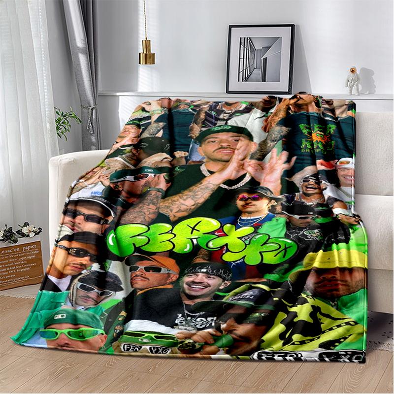 Miękki pluszowy koc 3D Feid Ferxxo Muzyka Hip Hop Pop, Koc flanelowy do salonu sypialni łóżka sofy piknikowy pokrowiec