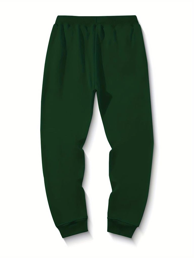 Cross-script Men Jogger Pants Pocket Cross Silhouette Print, Vertical Cursive Text Graphic on Leg, Elastic Drawstring Soft Sweatpants for Streetwear