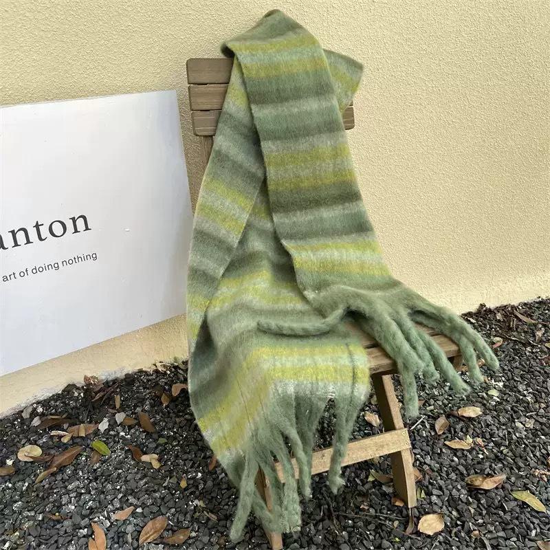 Korean Style Imitation Cashmere Plaid Scarf - Women's Warm, Thick, and Versatile Neck Warmer for Fall and Winter.