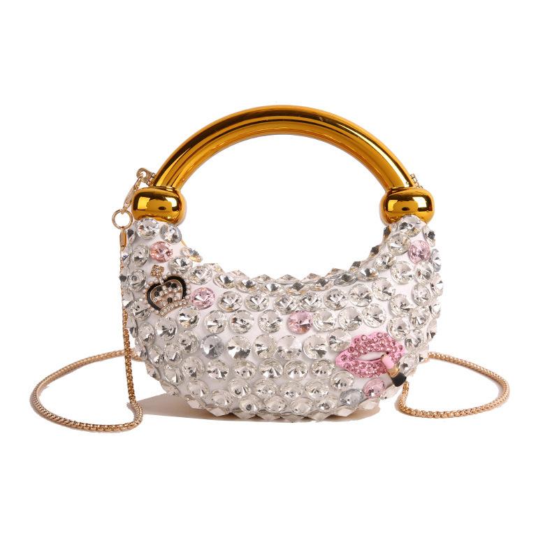 Mini Acrylic Bag European and American Fashion Niche Sequins Personalized Shoulder Crescent Bag Women's Chain Dinner Bag Tide