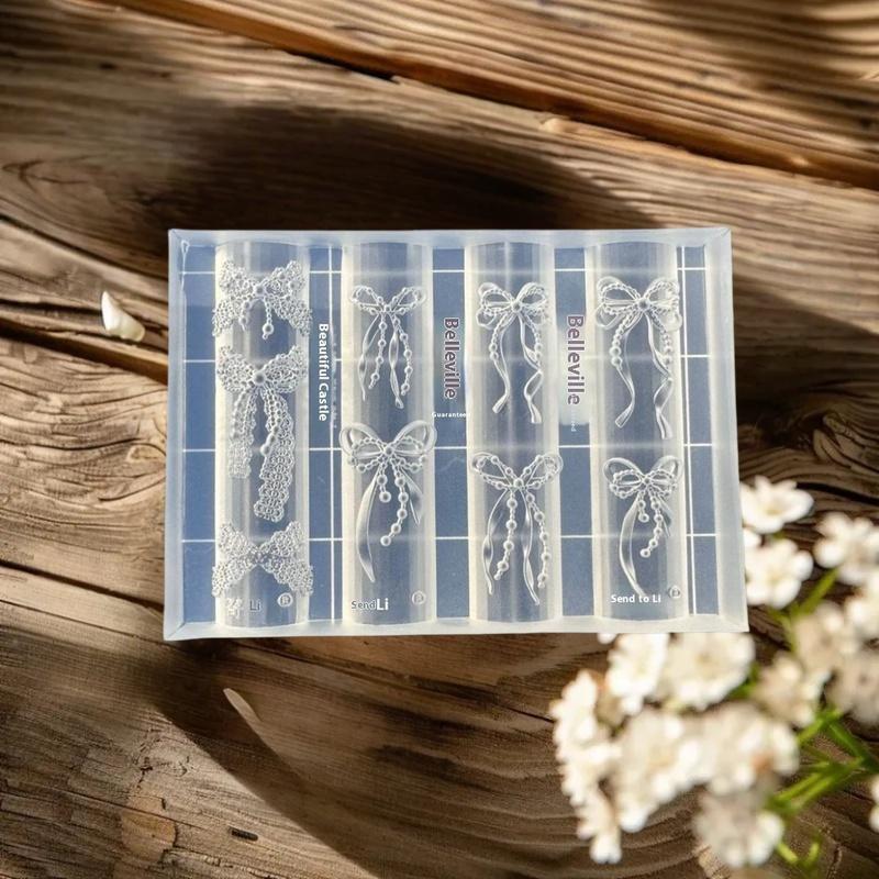 Bowknot Nail Mold in 3D Silicone; Transparent Templates for Flower Heart Lace Nail Art Designs