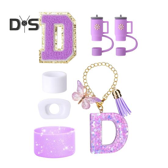 7Pcs Cup Accessories Set for 30/40oz Tumbler Silicone Straw Lid Spill-Proof Stoppers Handle Charm Initials Sticker Durable Personalized Mug