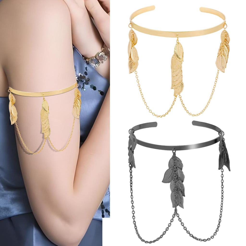 Baroque Leaf Tassel Bracelet: Stylish Cross Arm Jewelry
