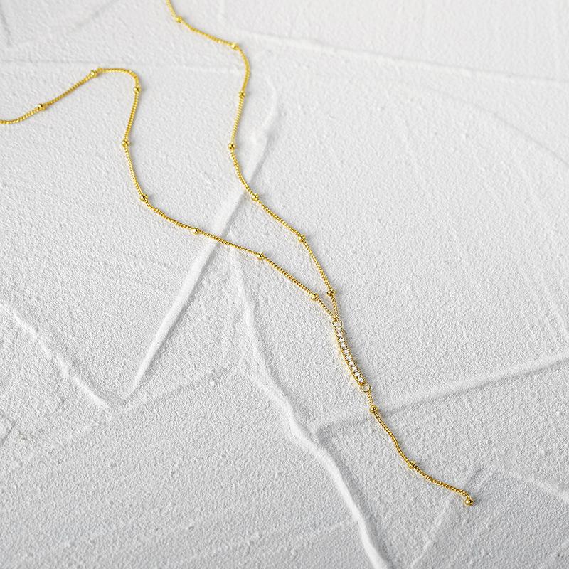 Y-Shaped Small Gold Bead Necklace S925 Sterling Silver Summer Simple Mini Collarbone Necklace Round Bead Spacer Chain