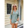 Spring Summer New Women's Solid Color V-Neck Loose Buttoned Half Sleeve T-Shirt Top Leisure Trade Europe America