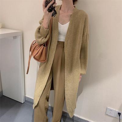 Autumn Knitted Cardigan Women's Mid-length Lazy Style Jacket Temperament Sweater Unbuttoned Loose Coat Women