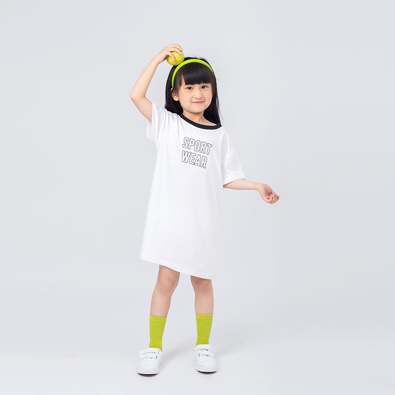 Summer Korean Style Girls' Fashion Printed Breathable Dress with Long/Short Sleeves