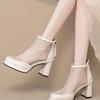 Fashion waterproof table hollow single shoes women's mesh sandals spring and summer new thick heel high heels with skirt foreign style cool boots
