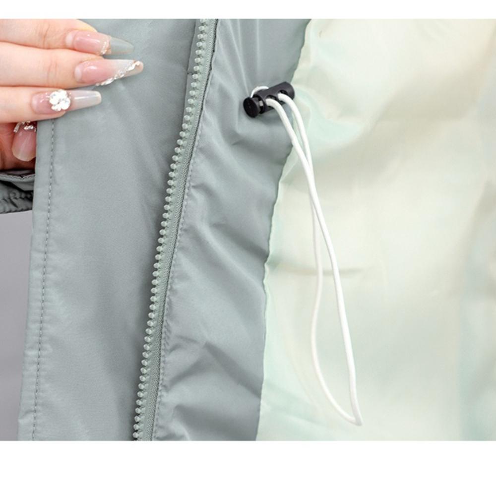 Women Hooded Collar Cotton Parkers Coat Zipper Coat Medium Warm Button Coat Jacket